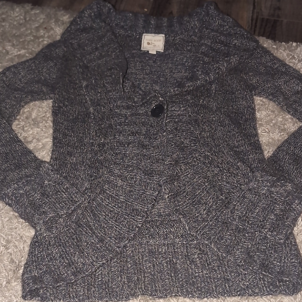 Pink Rose Gray Textured Knit Cardigan Sweater